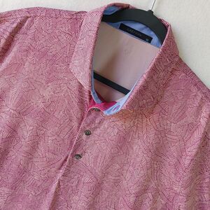 Greyson Polo Shirt Mens XL Red Burgandy Leaf Hawaiian Geometric Performance #850